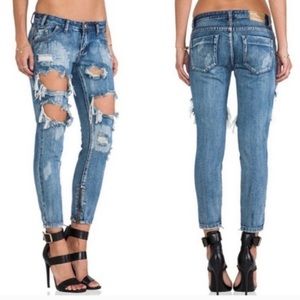 One Teaspoon Blue Distressed Skinny Jeans